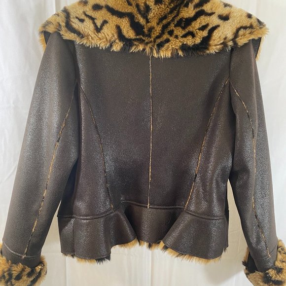 SOLD Incognita Brown Faux Leather Animal Print & Fur Lined Jacket NWOT - Picture 15 of 16